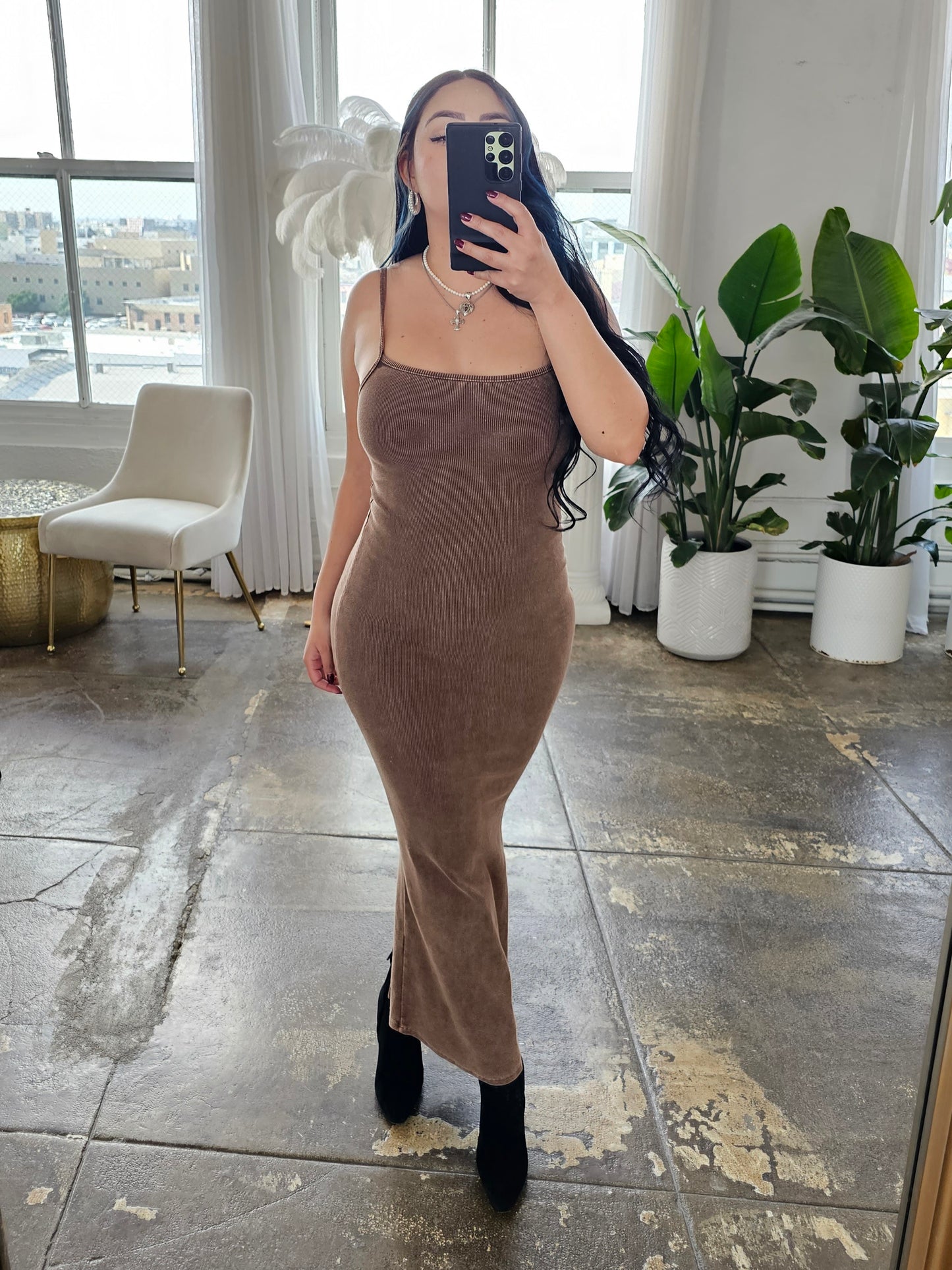 Vintage wash slip dress | Hazelnut