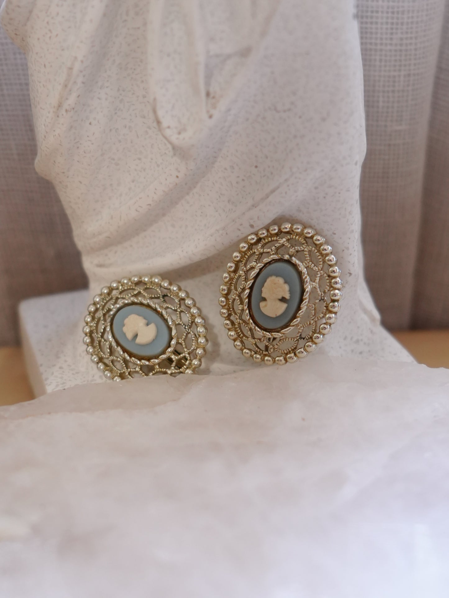 Vintage blue cameo earrings