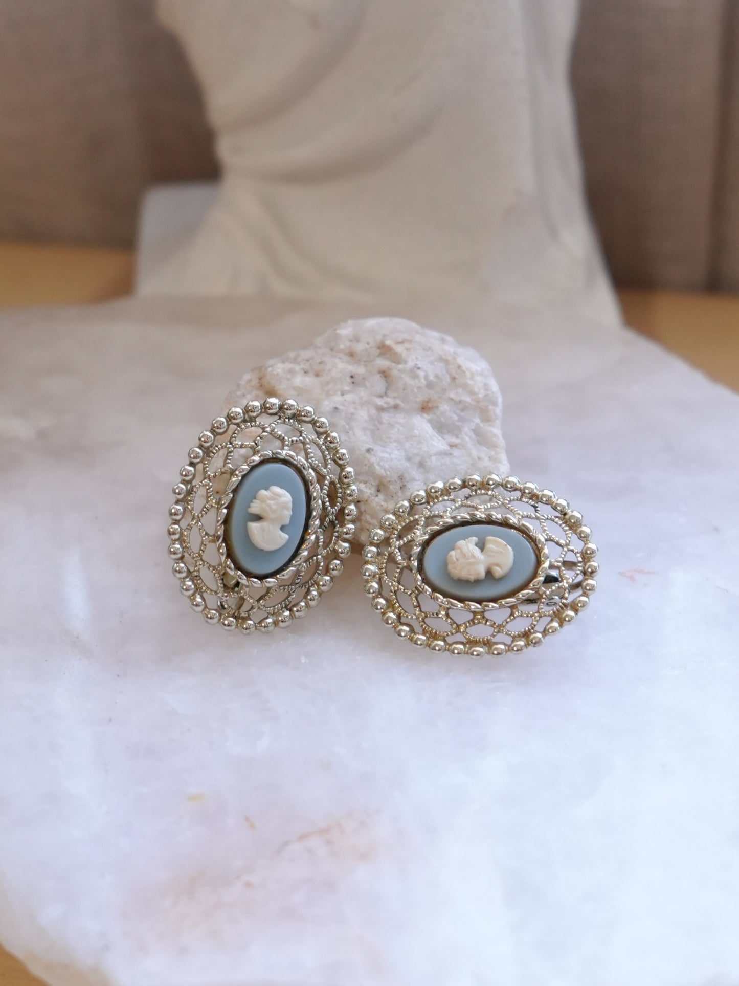Vintage blue cameo earrings