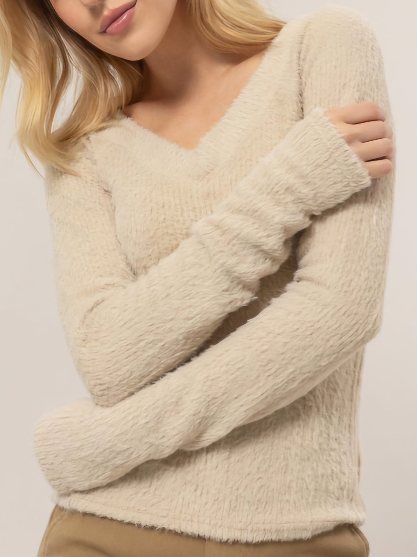 Fuzzy knit off-shoulder top