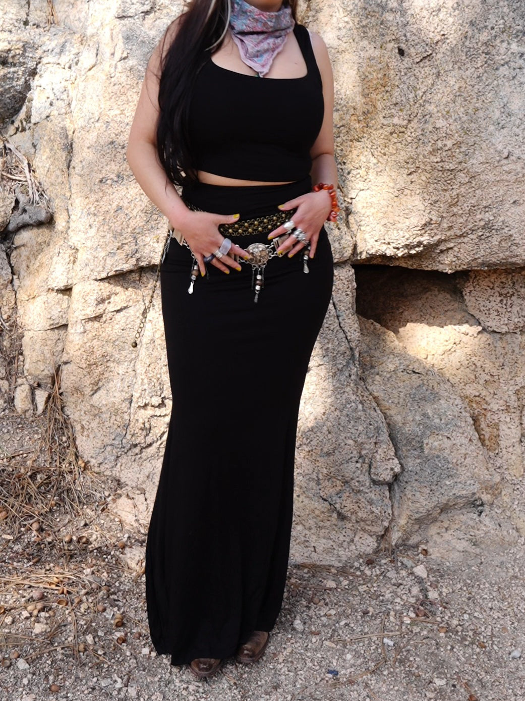 Black onyx long skirt set