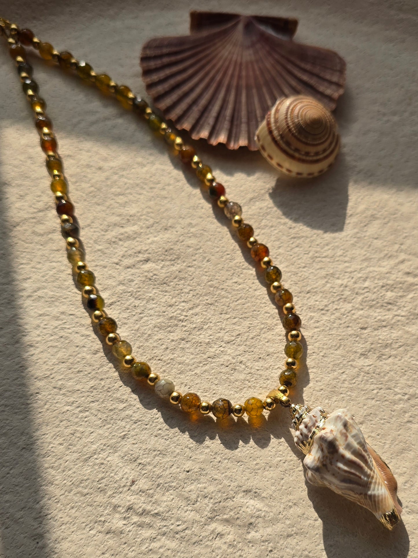 Mossy Spiral shell sea necklace