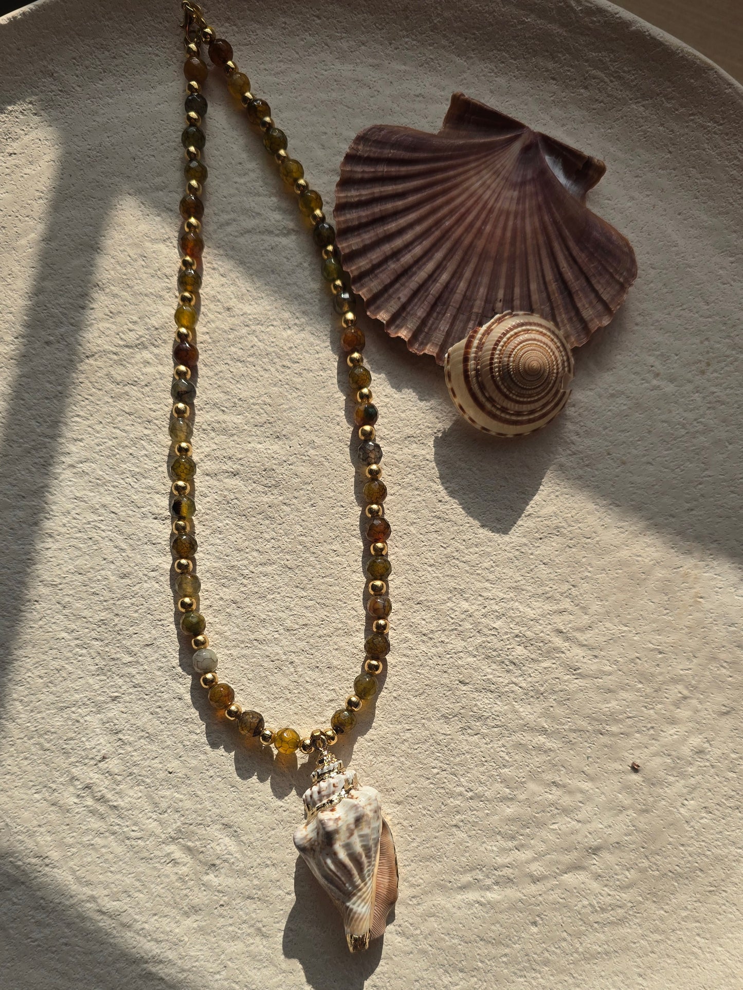 Mossy Spiral shell sea necklace