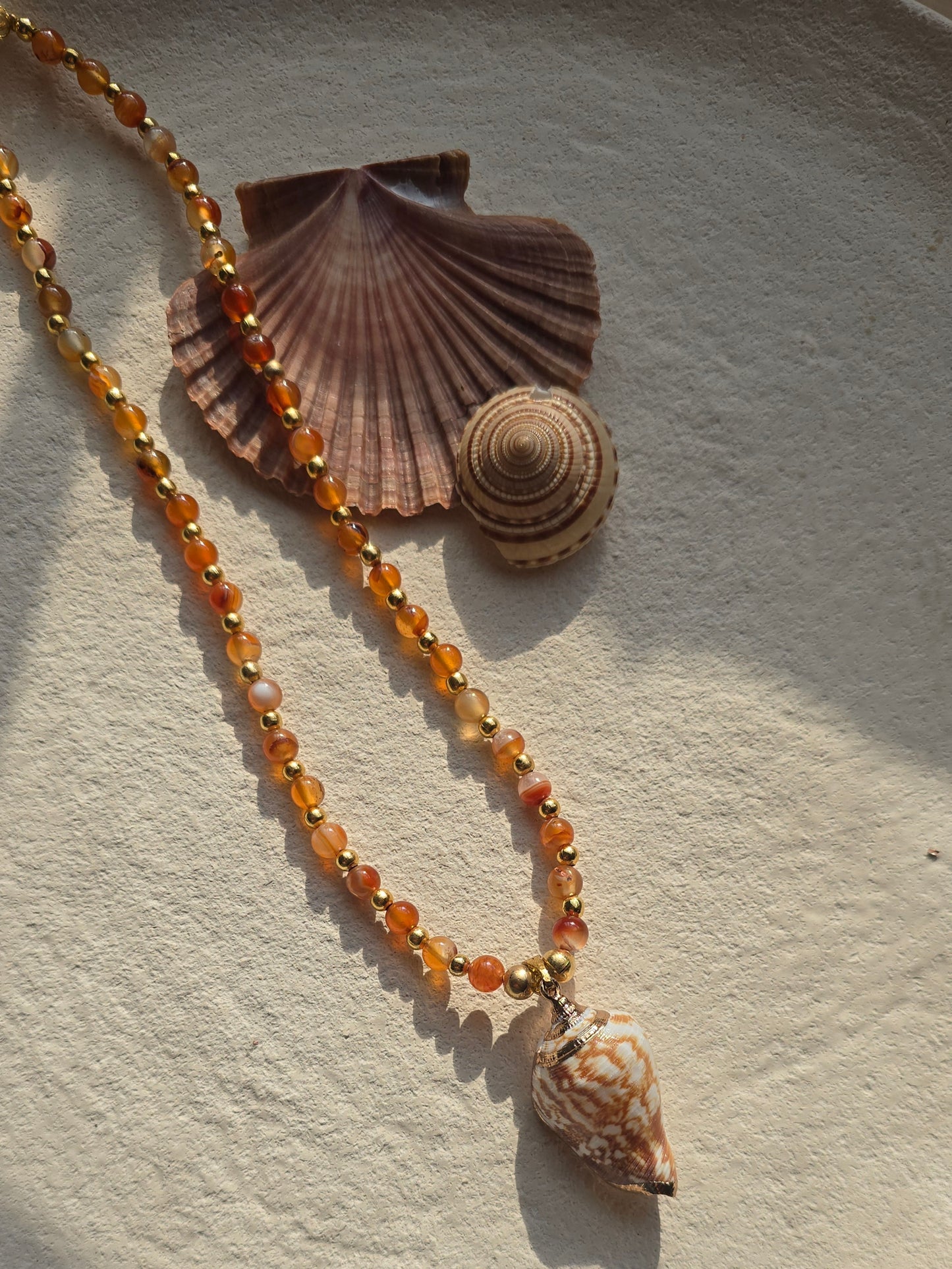 Carnelian Spiral shell sea necklace