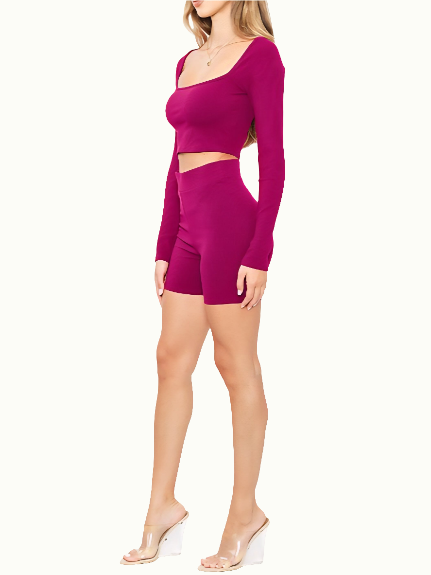 Magenta Top + Shorts Rib Set
