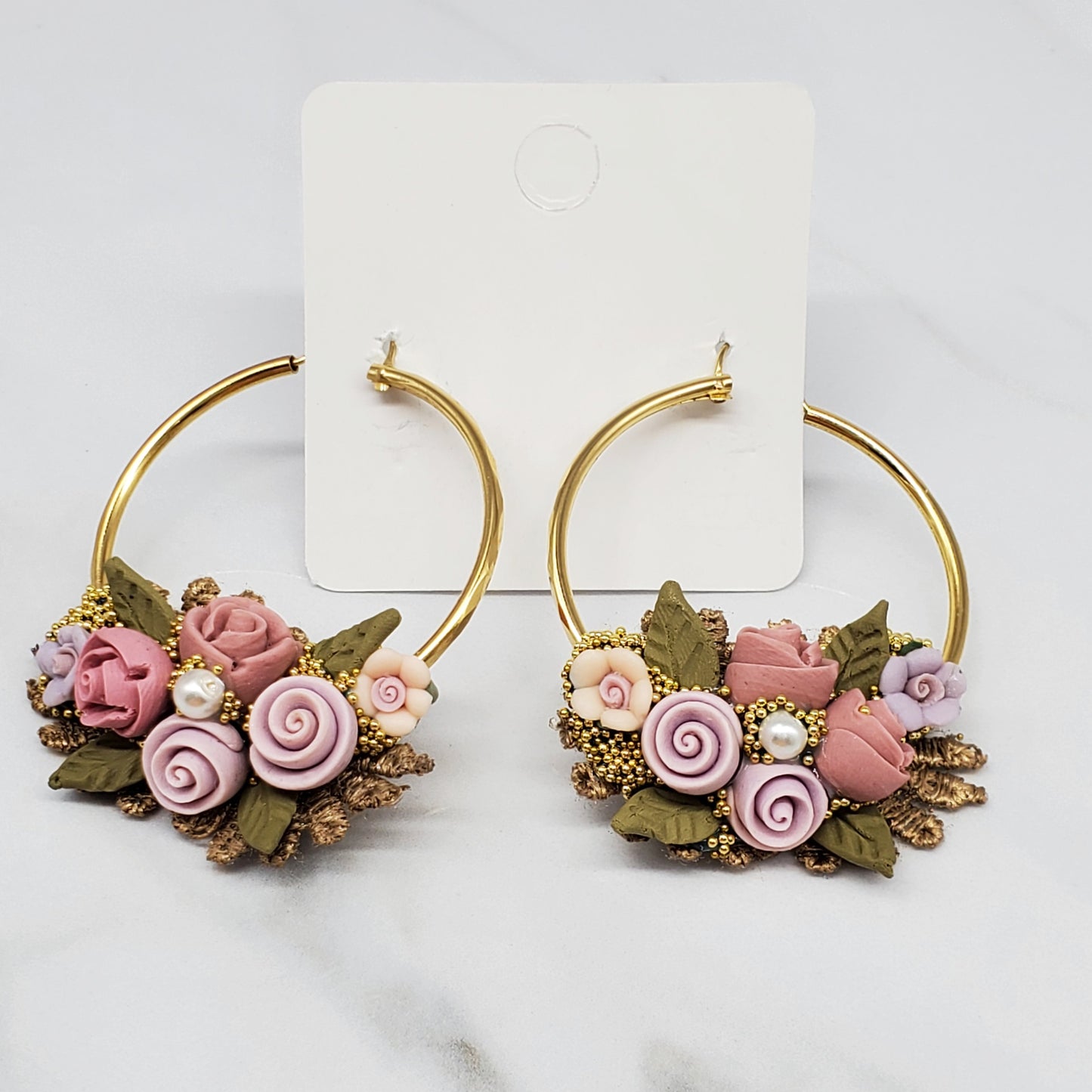 Flores de Frida - Gold Plated Hoops (Palo De Rosa)