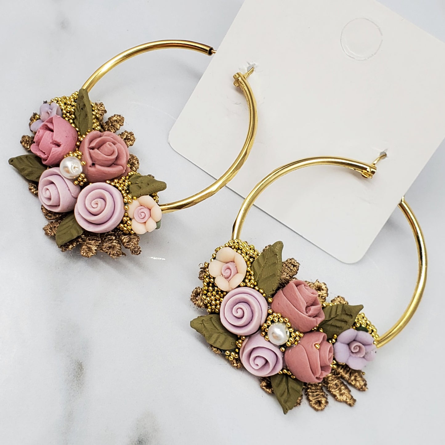 Flores de Frida - Gold Plated Hoops (Palo De Rosa)
