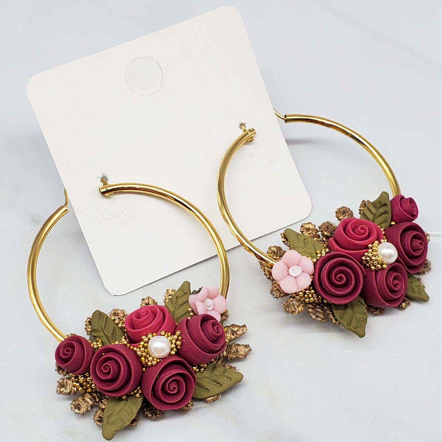 Flores de Frida - Gold Plated Hoops (Vino)
