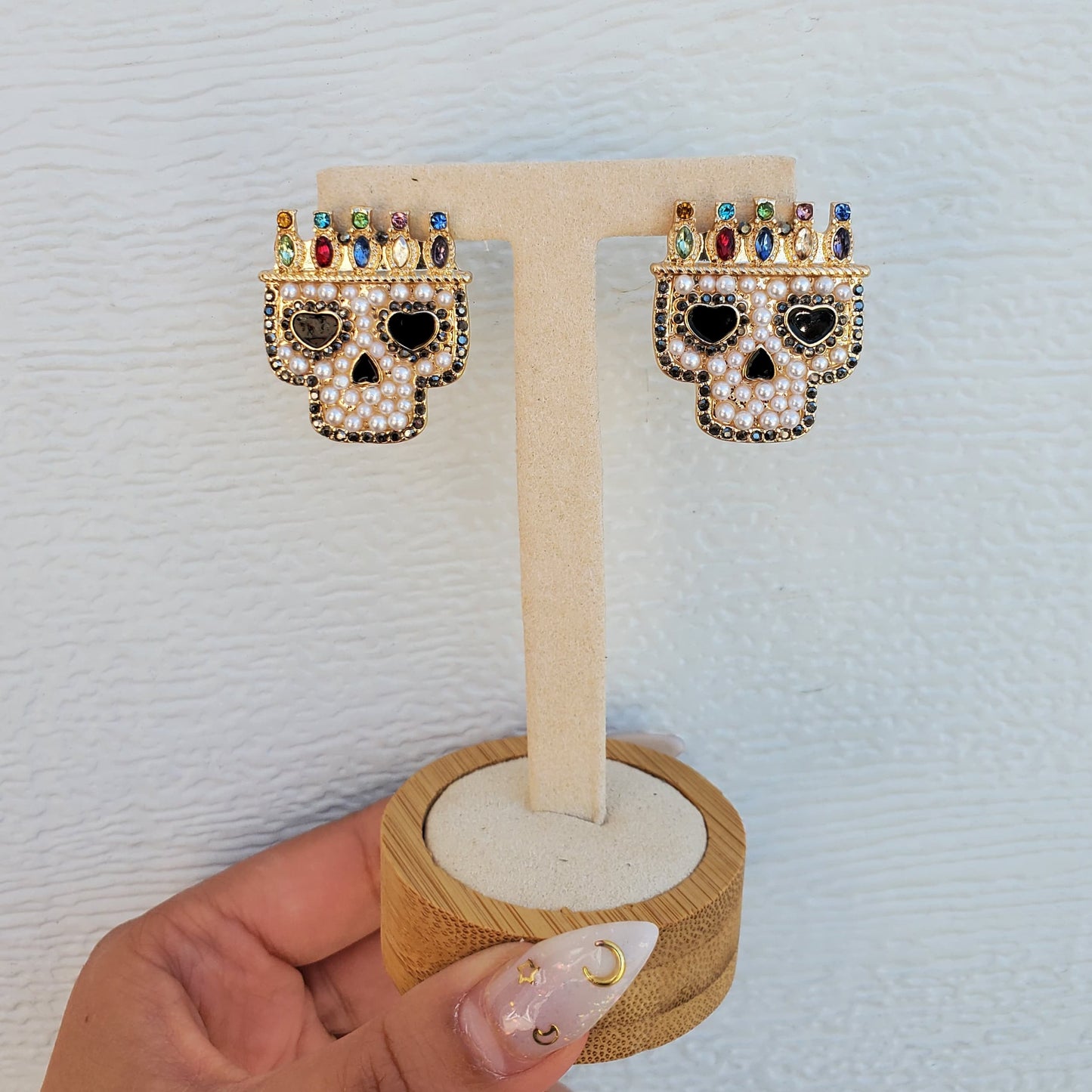 Pearls & Crystals Calavera Earrings