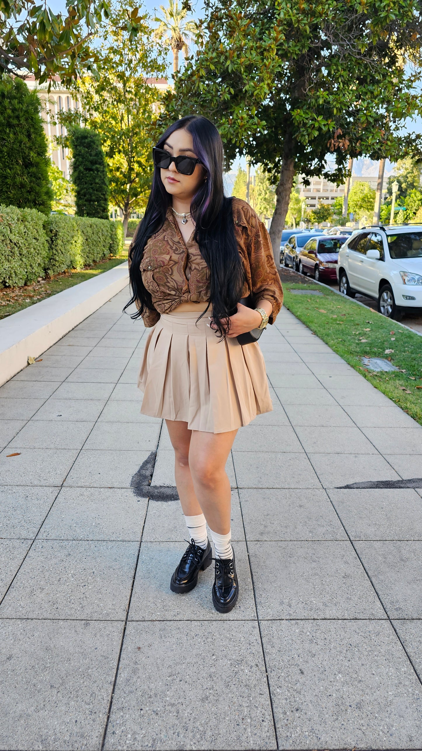 Sandstone Pleated Mini Skirt