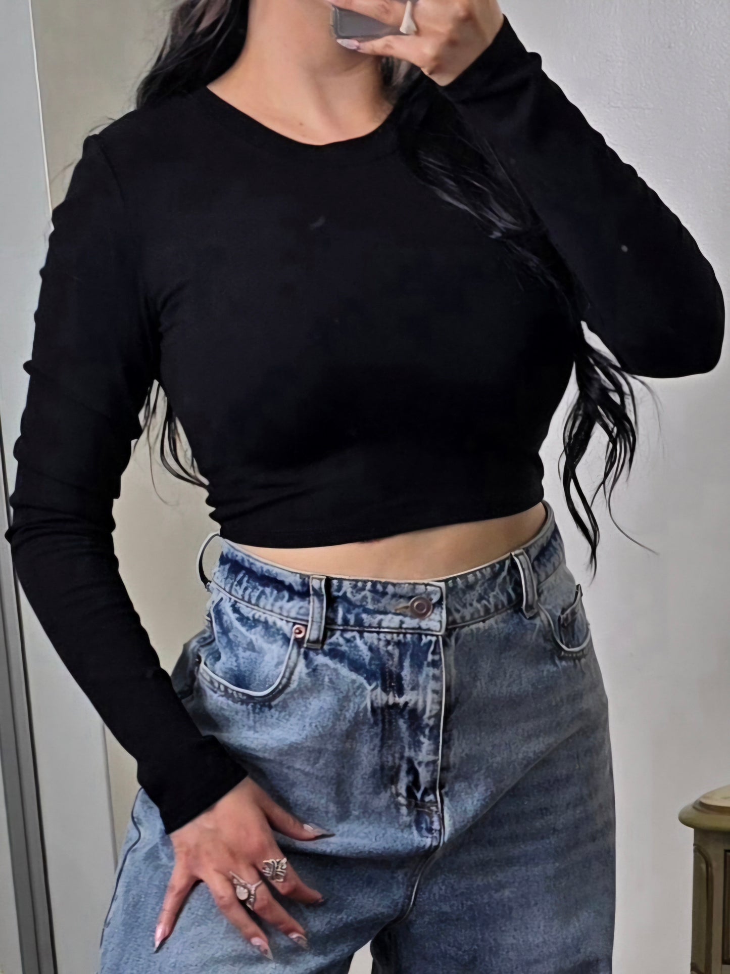 X SIEMPRE | Rib long sleeve black crop t-shirt