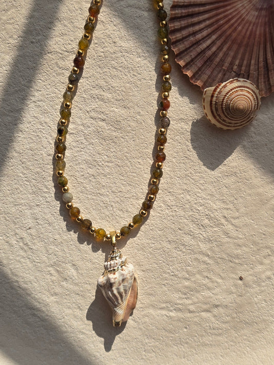 Mossy Spiral shell sea necklace