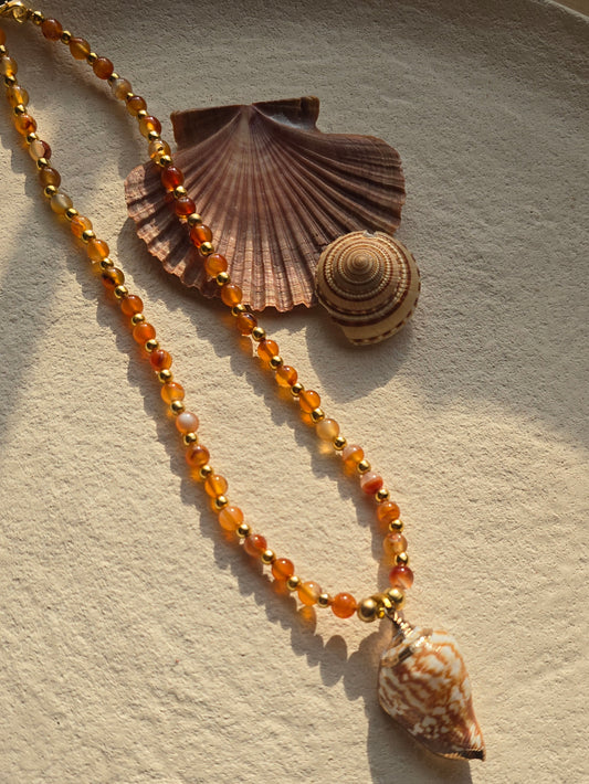 Carnelian Spiral shell sea necklace